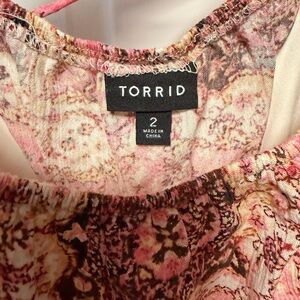 Torrid Pink and Brown Floral Peasant Blouse